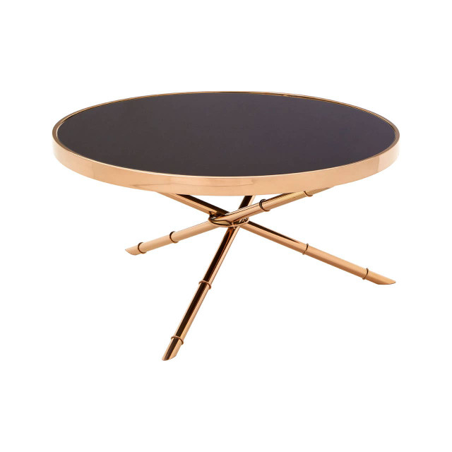 Premier Housewares Alvaro Round Coffee Table With Rose Gold Legs And Black Glass Top