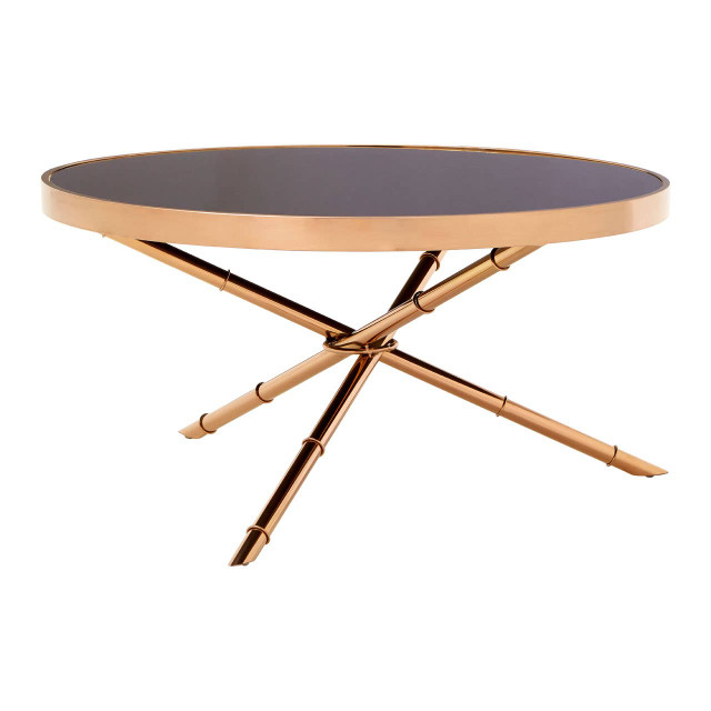 premier housewares Alvaro Round Coffee Table with Rose Gold Legs and Black Glass Top