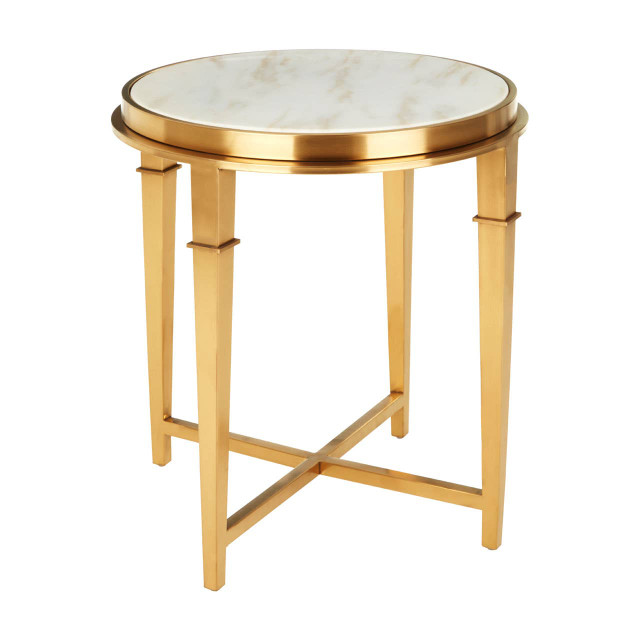 Premier Housewares Alvaro Round Marble Top And Gold Finish Side Table