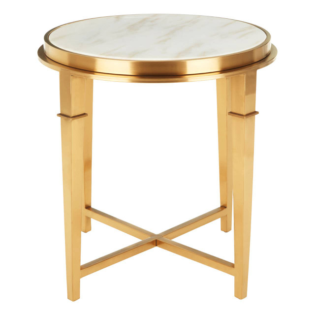premier housewares Alvaro Round Marble Top and Gold Finish Side Table