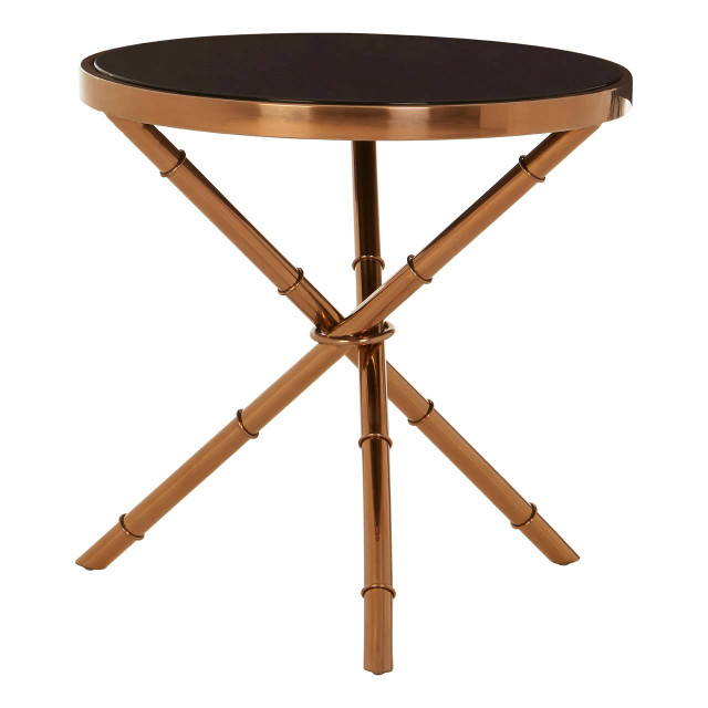premier housewares Alvaro Round Side Table with Rose Gold Legs and Black Glass Top