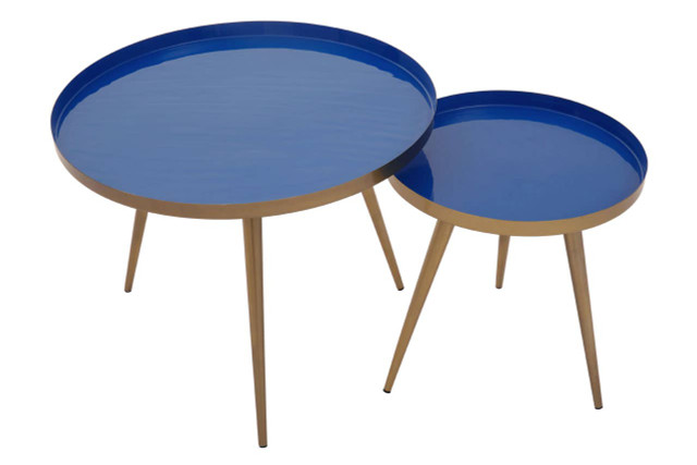 Premier Housewares Amira Blue Enamel Nest Of Two Tables