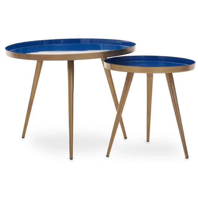premier housewares Amira Blue Enamel Nest Of Two Tables