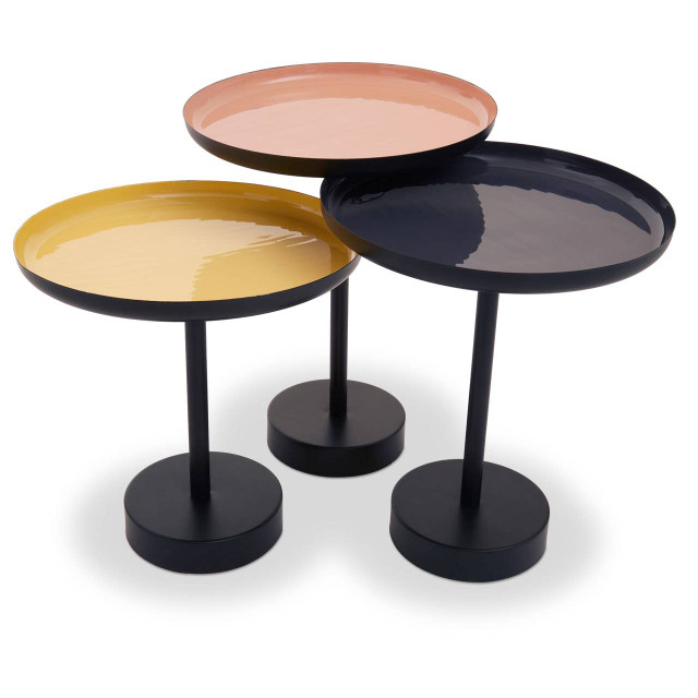 Premier Housewares Amira Set Of Three Gold And Black Tray Tables