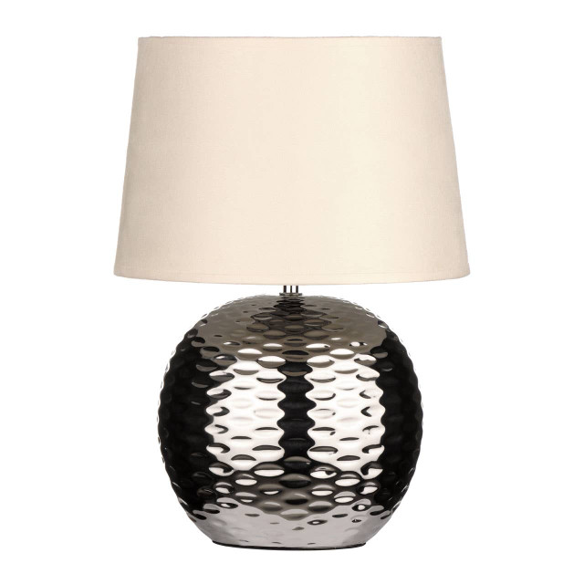 Premier Housewares Amiya Dimple Effect Table Lamp In Chrome With Fabric Shade