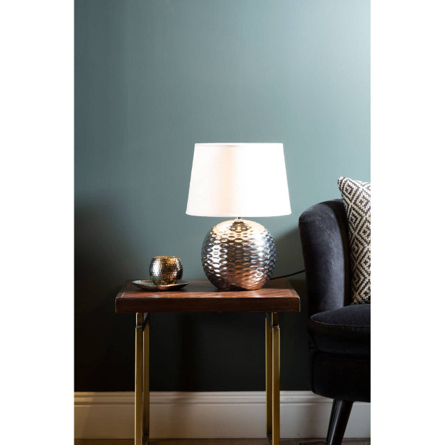 Premier Housewares Amiya Dimple Effect Table Lamp In Chrome With Fabric Shade