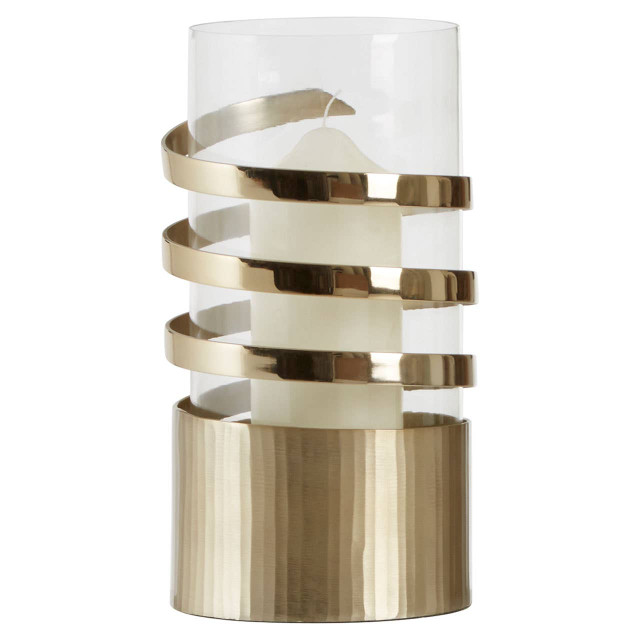 Premier Housewares Amreli Large Vertical Textured Gold Metal Hurricane Candle Holder