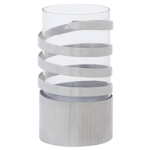Premier Housewares Amreli Large Vertical Textured Silver Metal Hurricane Candle Holder