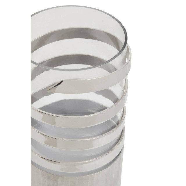 Premier Housewares Amreli Large Vertical Textured Silver Metal Hurricane Candle Holder