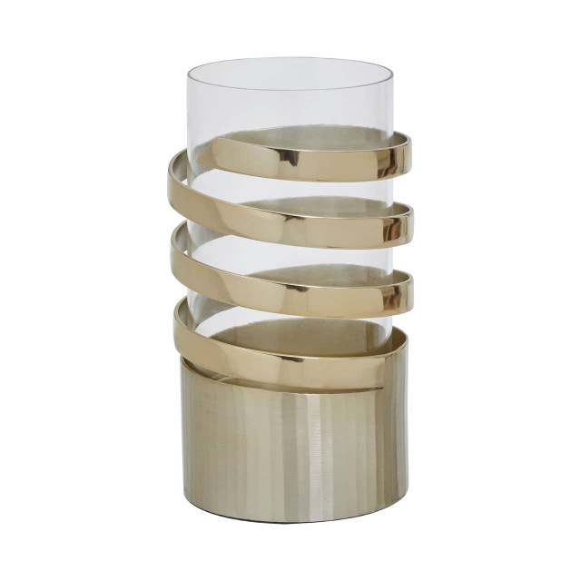 Premier Housewares Amreli Small Vertical Textured Gold Metal Hurricane Candle Holder