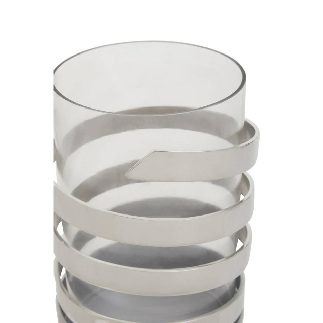 Premier Housewares Amreli Small Vertical Textured Silver Metal Hurricane Candle Holder