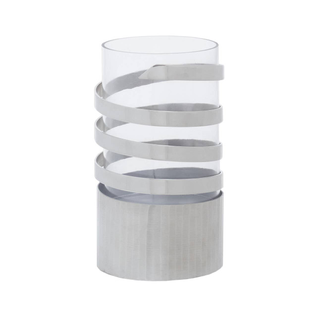 premier housewares Amreli Small Vertical Textured Silver Metal Hurricane Candle Holder