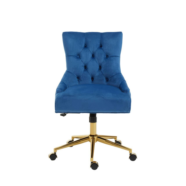 Premier Housewares Anita Blue Velvet And Gold Base Home Office Chair