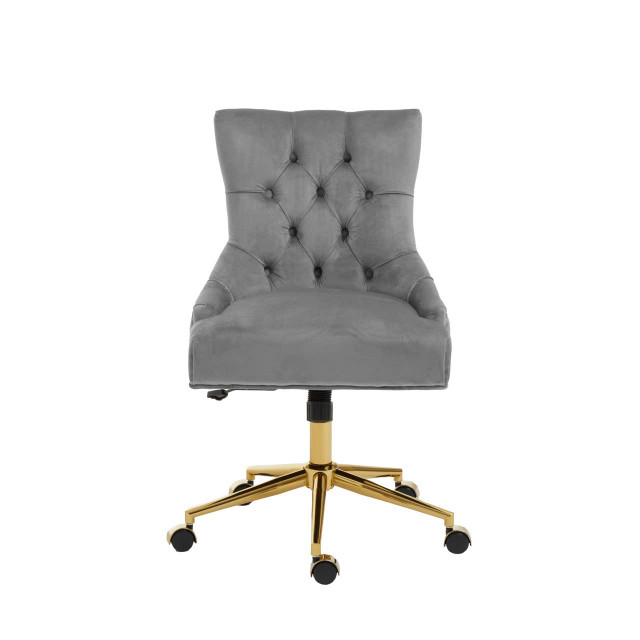 Premier Housewares Anita Grey Velvet And Gold Base Home Office Chair