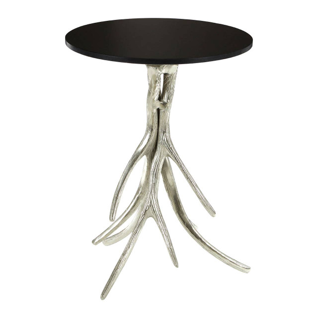 Premier Housewares Antler Round Side Table With Black Marble Top