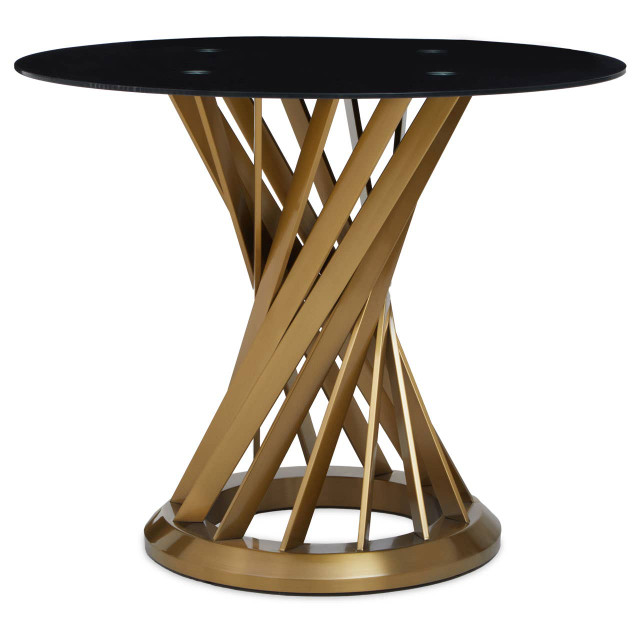 Premier Housewares Anzio Black Glass And Gold Hourglass Base Dining Table