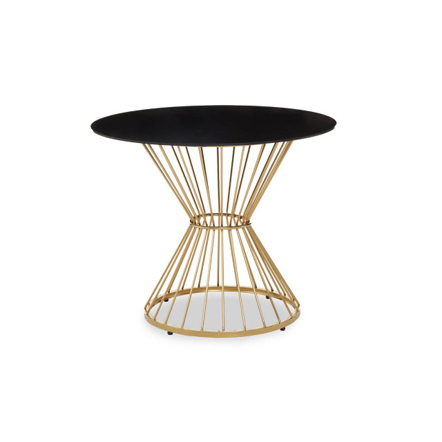 Premier Housewares Anzio Hourglass Dining Table With Black Glass And Gold Base