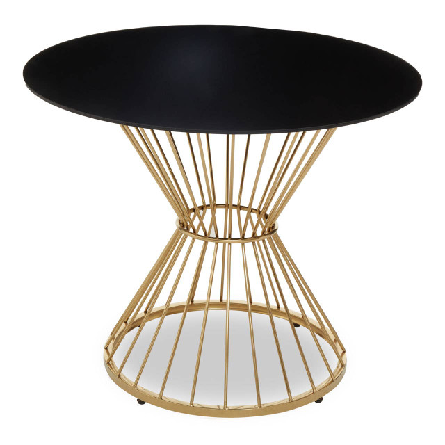 Premier Housewares Anzio Hourglass Dining Table With Black Glass And Gold Base