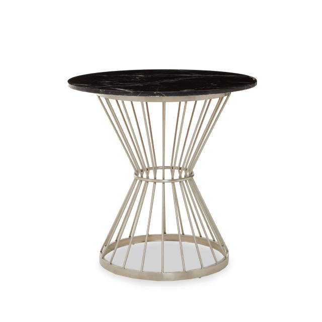 premier housewares Anzio Hourglass Dining Table with Black Marble and Silver Base