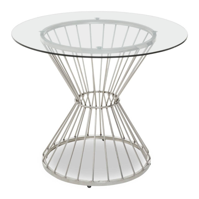 Premier Housewares Anzio Hourglass Dining Table With Clear Glass And Silver Base