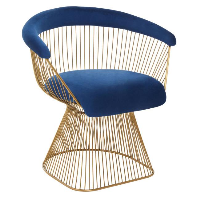 Premier Housewares Anzio Navy Blue Velvet And Brushed Gold Chair