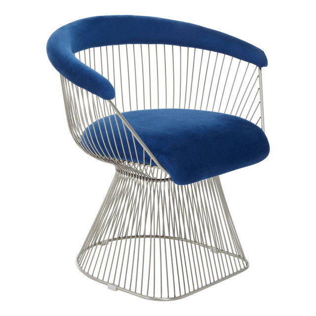 Premier Housewares Anzio Navy Blue Velvet And Brushed Silver Chair