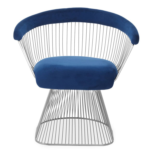 premier housewares Anzio Navy Blue Velvet And Brushed Silver Chair