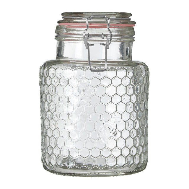 Premier Housewares Apiaary Textured Glass Jar With Pink Seal 1300ml