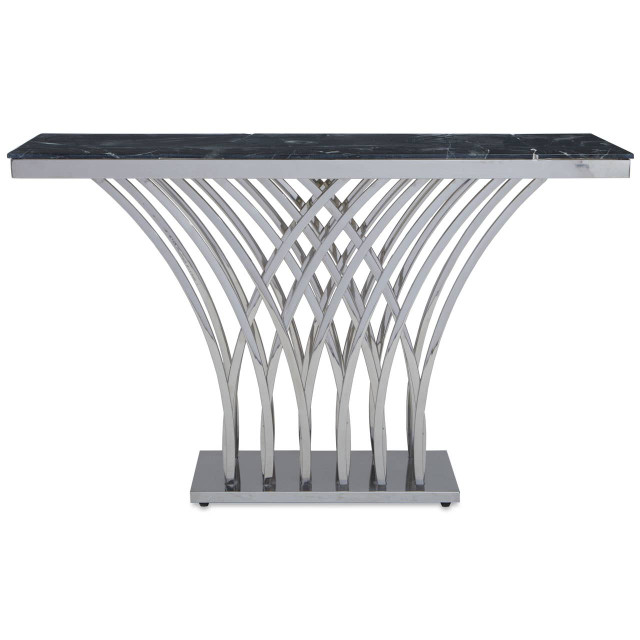 Premier Housewares Arenza Black Marble And Silver Console Table