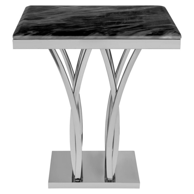 Premier Housewares Arenza Black Marble And Silver Side Table