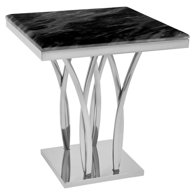 Premier Housewares Arenza Black Marble And Silver Side Table