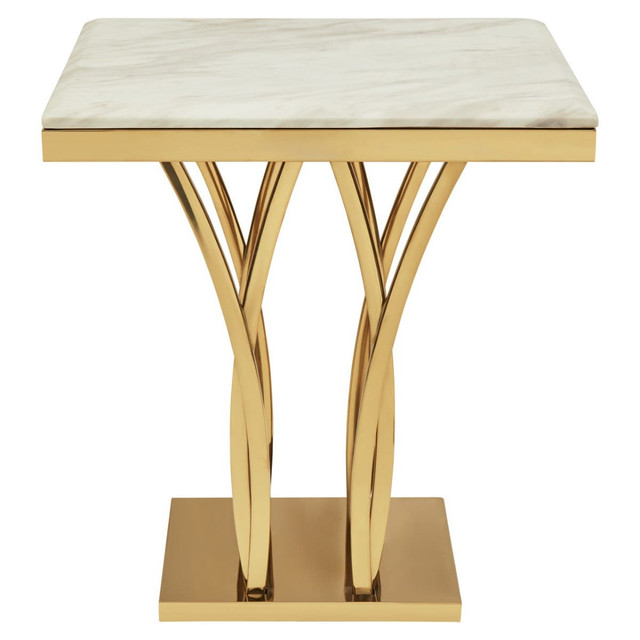Premier Housewares Arenza White Marble And Gold Side Table