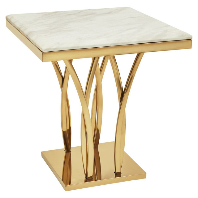 Premier Housewares Arenza White Marble And Gold Side Table