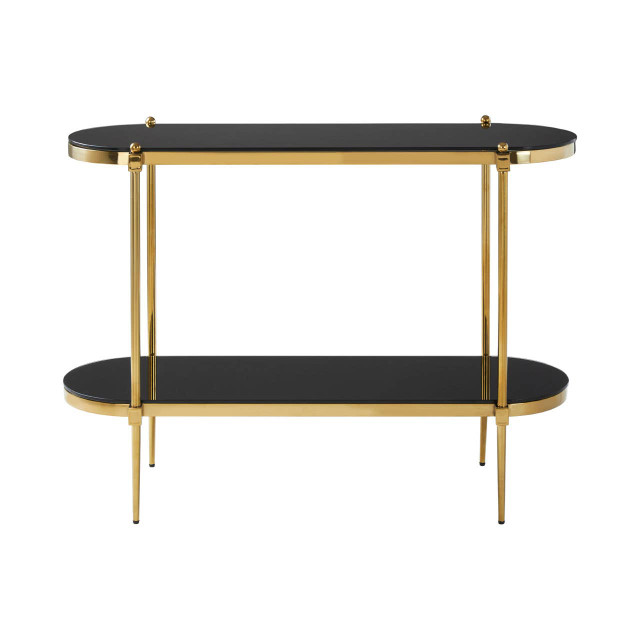 premier housewares Arezzo 2 Tier Gold Console Table with Black Tempered Glass