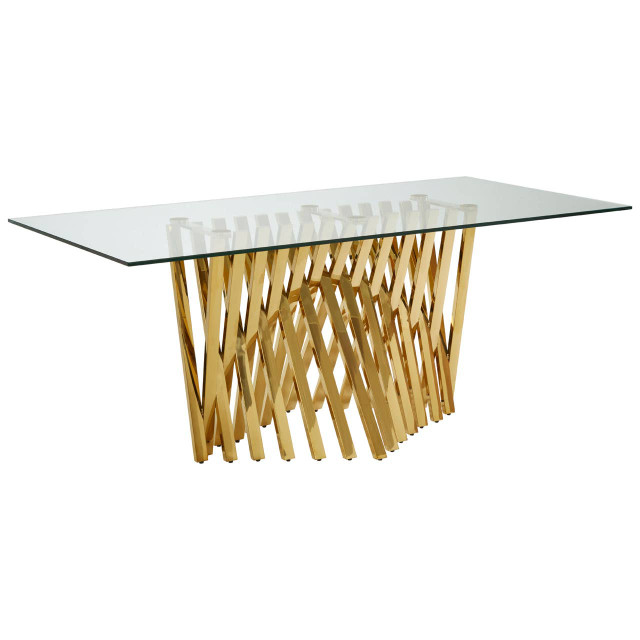 Premier Housewares Arezzo Glass Top Dining Table With Gold Polished Frame