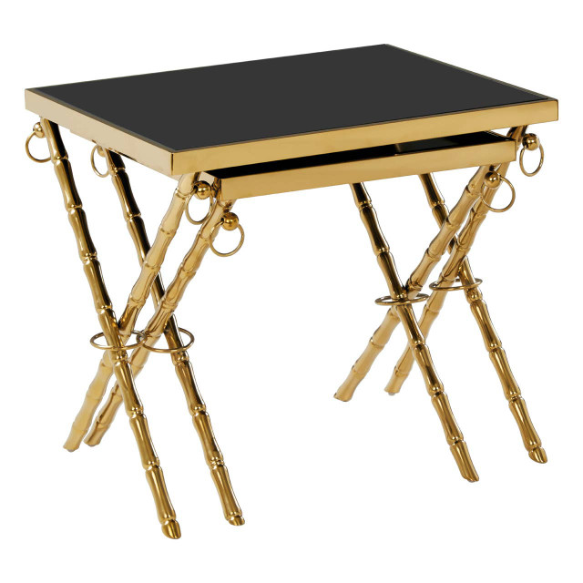 Premier Housewares Arezzo Gold And Black Set Of 2 Nesting Tables