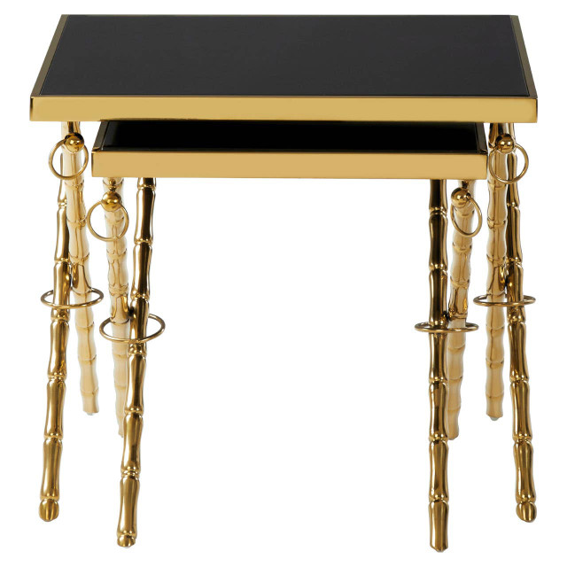 premier housewares Arezzo Gold and Black Set Of 2 Nesting Tables