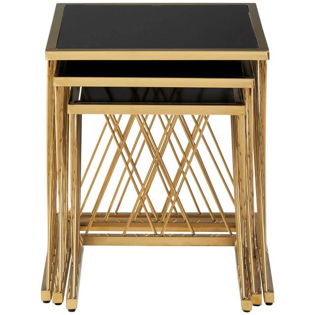 Premier Housewares Arezzo Gold And Black Set Of 3 Nesting Tables
