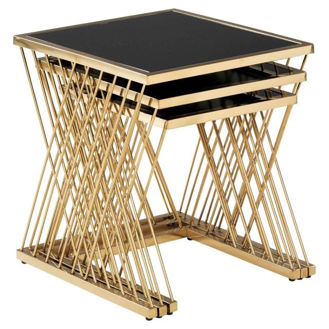 Premier Housewares Arezzo Gold And Black Set Of 3 Nesting Tables