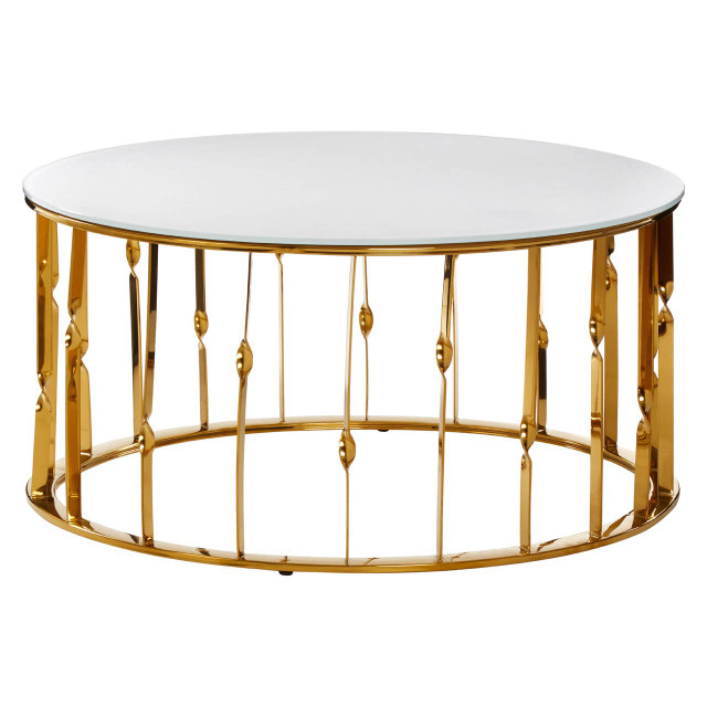 Premier Housewares Arezzo Round Coffee Table With Gold Finish Frame