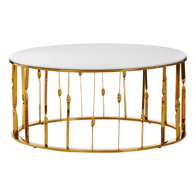 premier housewares Arezzo Round Coffee Table With Gold Finish Frame