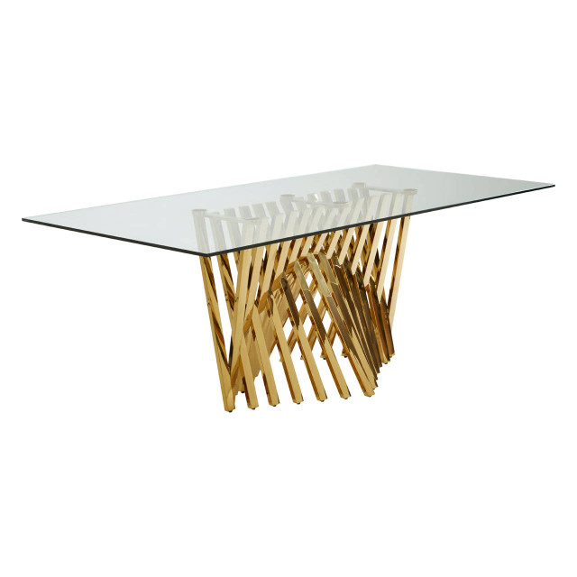 Premier Housewares Arezzo Tempered Glass Top Dining Table With Gold Finish Frame