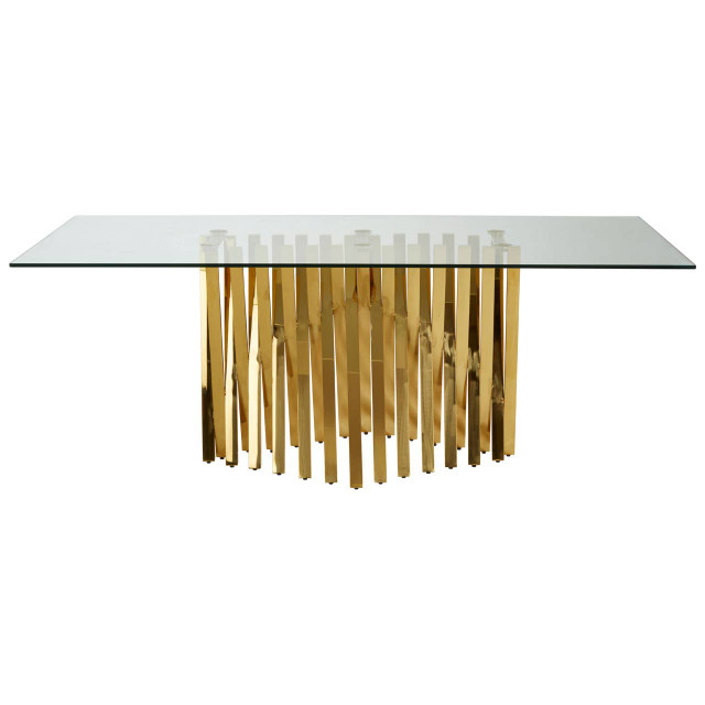 premier housewares Arezzo Tempered Glass Top Dining Table With Gold Finish Frame