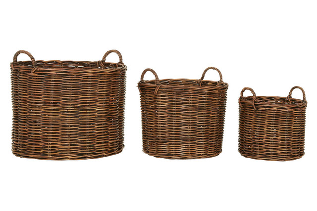Premier Housewares Argento Brown Rattan Storage Baskets- Set Of 3