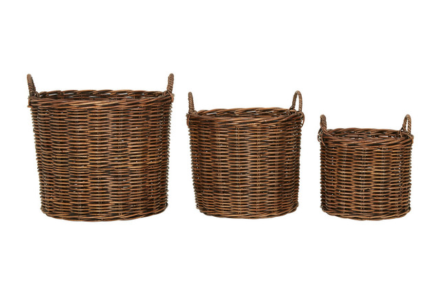 Premier Housewares Argento Brown Rattan Storage Baskets- Set Of 3