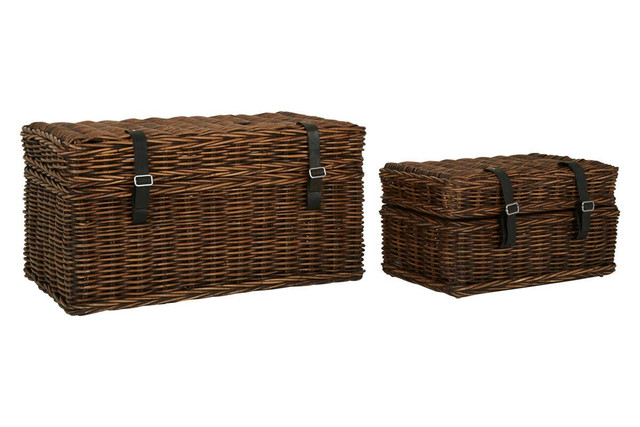 Premier Housewares Argento Brown Rattan Storage Trunks- Set Of 2