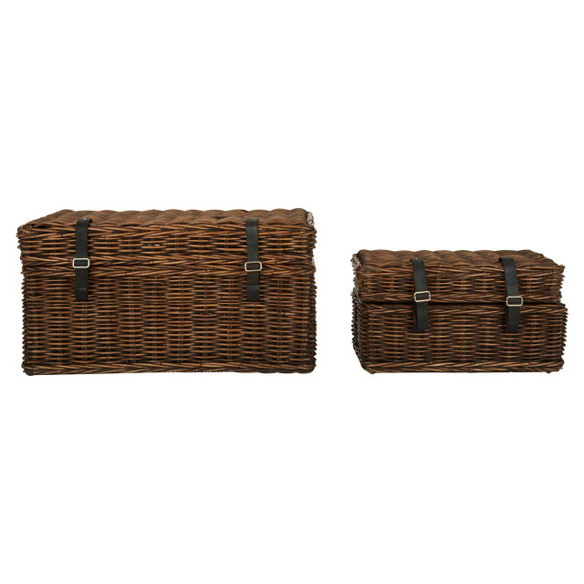 Premier Housewares Argento Brown Rattan Storage Trunks- Set Of 2