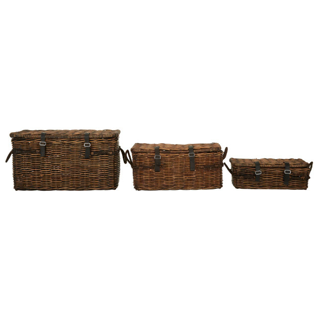 Premier Housewares Argento Brown Rattan Storage Trunks -Set Of 3