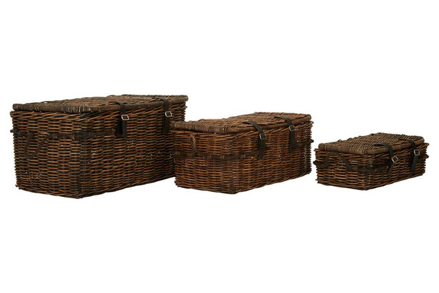 premier housewares Argento Brown Rattan Storage Trunks -Set of 3