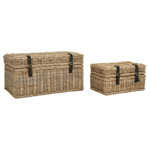 Premier Housewares Argento Greywash Rattan Storage Trunks -Set Of 2